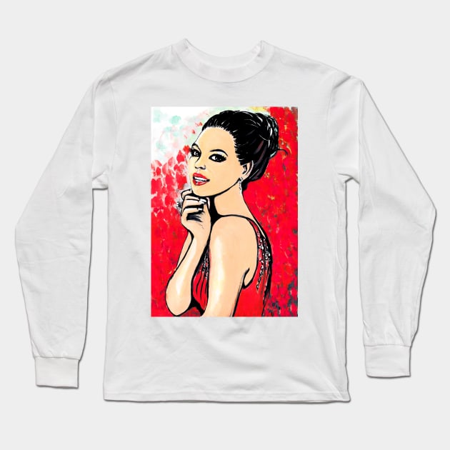 Woman in red Long Sleeve T-Shirt by Svetlana Pelin